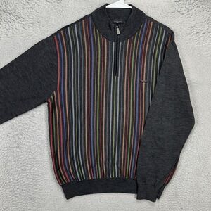 Caesars Mens Quarter Zip Sweater Medium‎ Dark Gray Multi Stripe Pullover Comfort